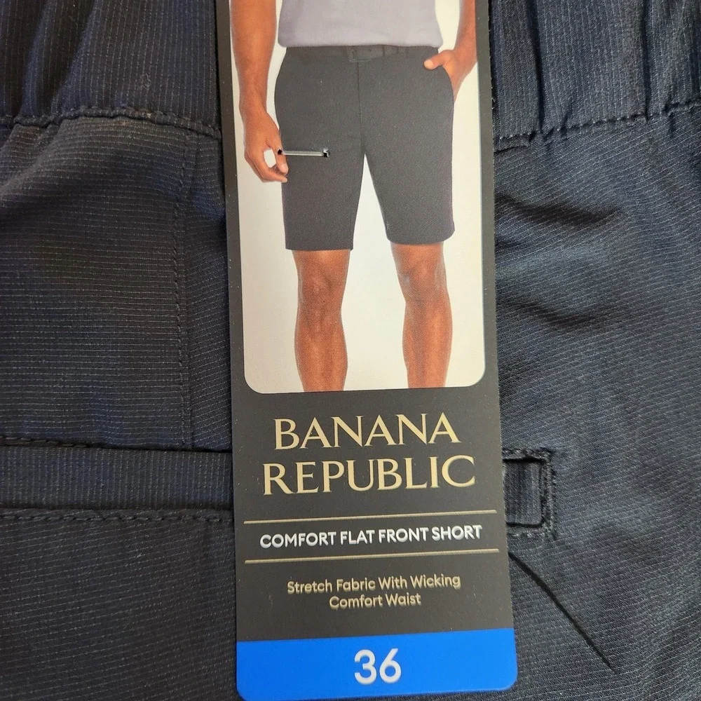 NWT Banana Republic Mens Black Comfort Flat Front Shorts Sz‎ 36 Chino Shorts NEW